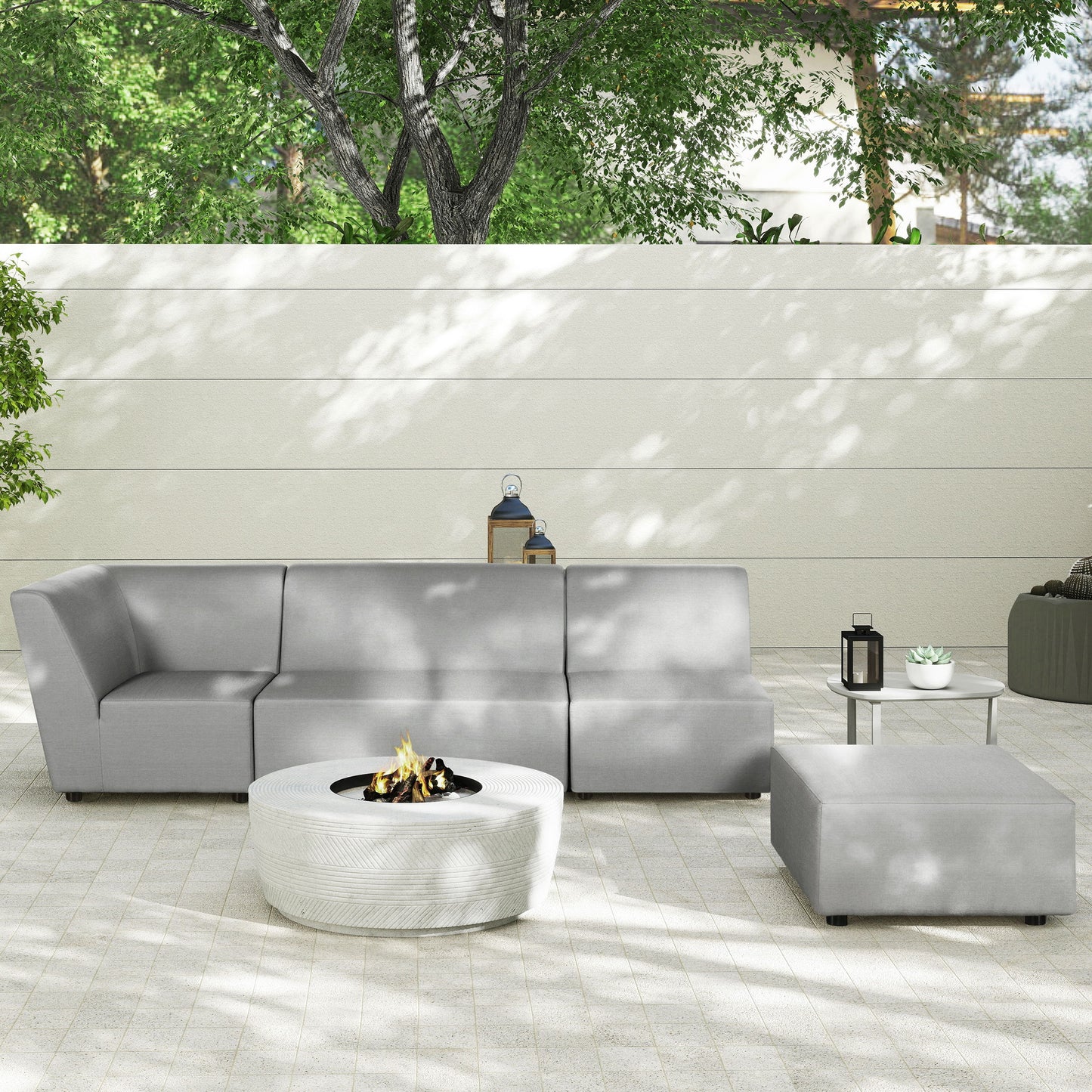 Cleo - Modular Upholstered Deep Seating Patio Armless Chair Axroma Olefin - Light Gray