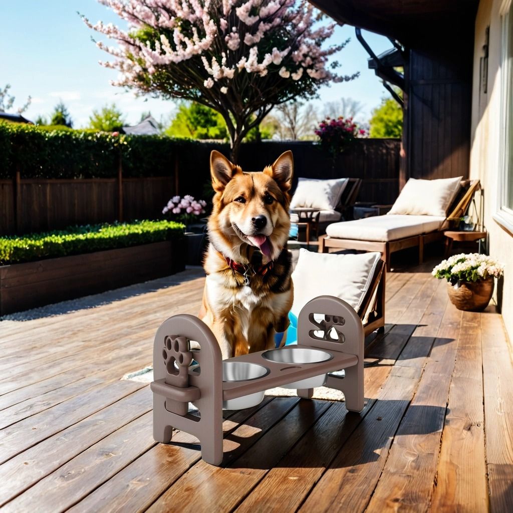 Adjustable Pet Bowl Travel Ready HDPE Durable Poly Lumber Recycled - Brown