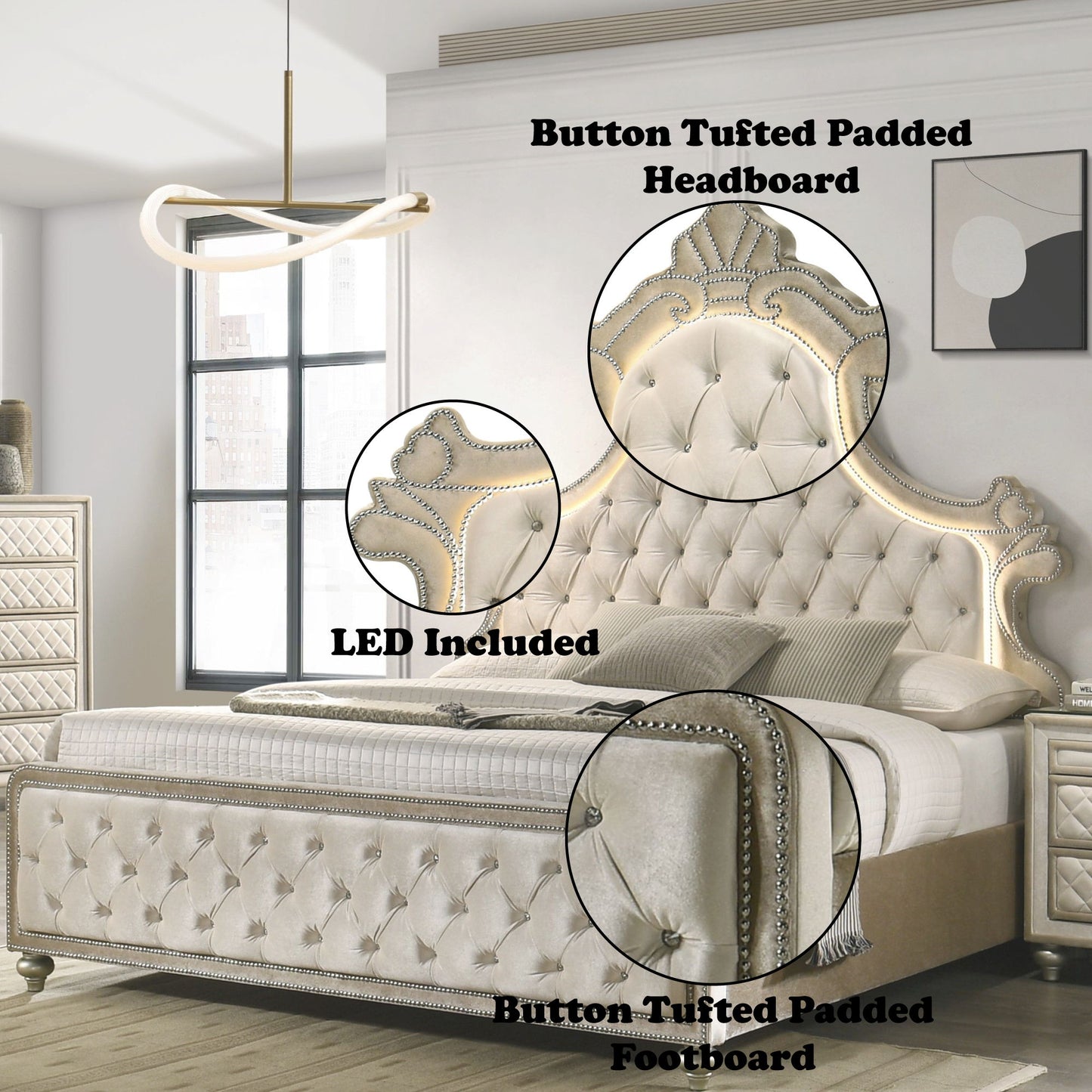 Lucienne - Eastern King Bed With LED - Beige