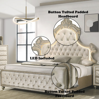 Lucienne - Eastern King Bed With LED - Beige