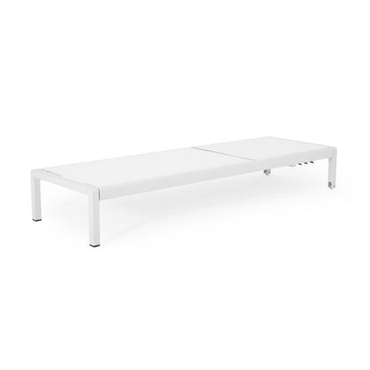 Outdoor Chaise Lounge Chair, Aluminum Adjustable Outside Chair For Pool Patio Beach Yard, All Weather Use UV Resistant 400Lbs Weight Capacity - White