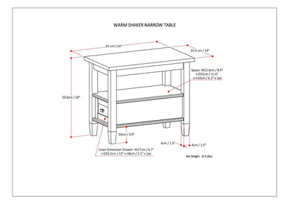 Warm Shaker - Narrow Side Table - Tobacco Brown