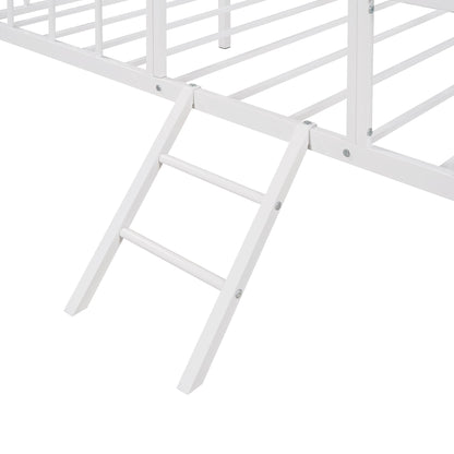 House Bed Frame Twin Size With Slatted Support No Box Spring Needed - White