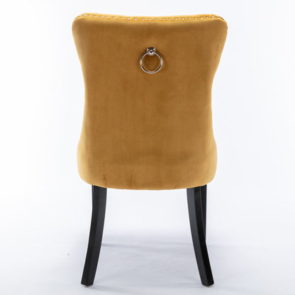 Nikki - Modern, High-End Tufted Solid Wood Contemporary Velvet Upholstered Dining Chair With Wood Legs Nailhead Trim (Set of 2) - Gold