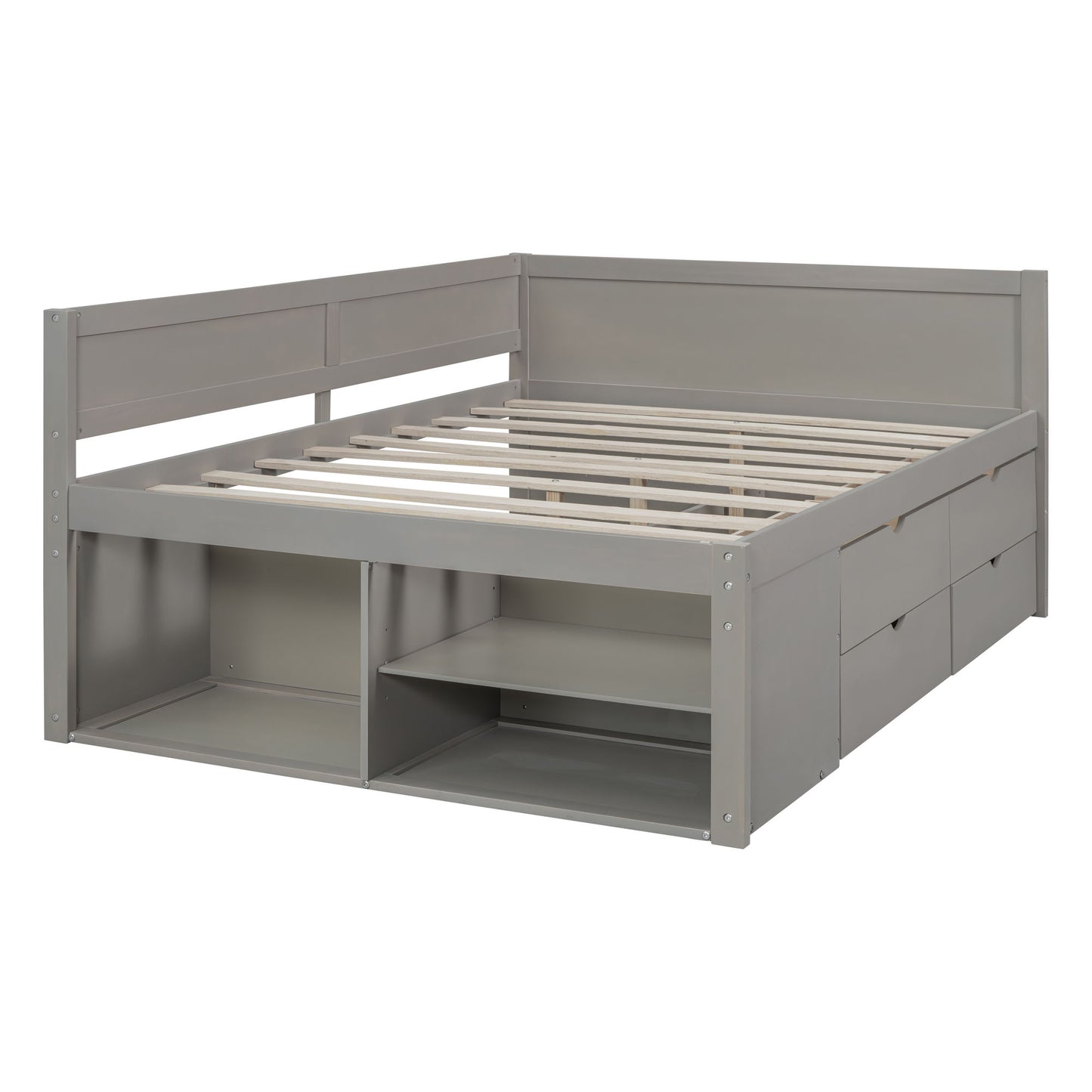 Full Size Daybed With Drawers And Shelves - Gray