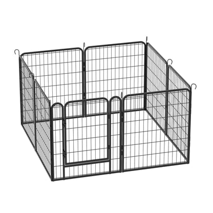 53.94" 8 Panels Heavy Duty Metal Playpen With Door, Dog Fence Pet Exercise Pen For Outdoor, Indoor - Black
