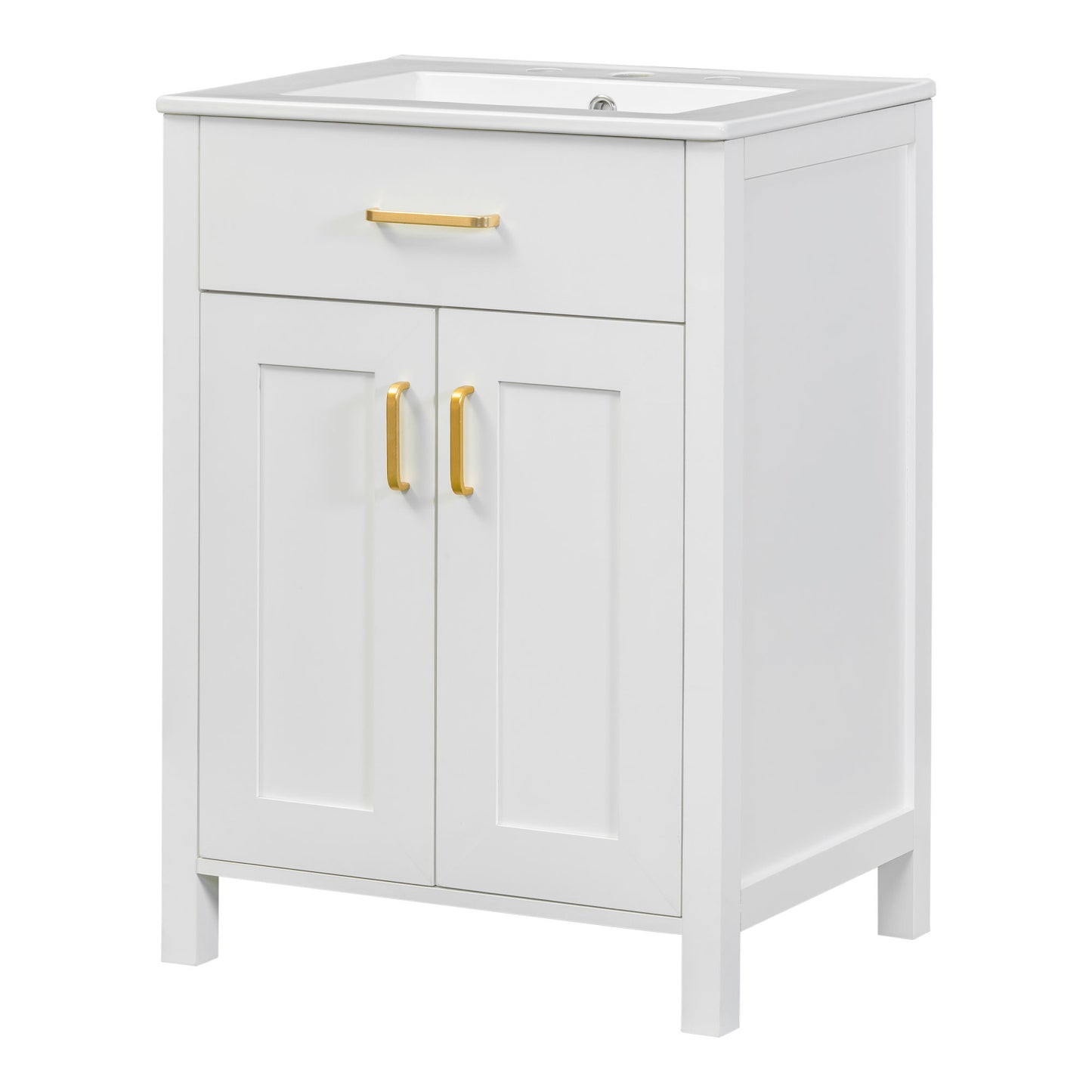 Bathroom Vanity Combo With Ceramic Sink, Luxurious Space-Saving Vanity, 2 Soft-Close Doors - Gold / White