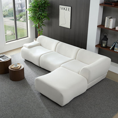 Strong Durable Fabric 4 Seat Sectional Sofa With High Density Sponge And Solid Wood Frame - White