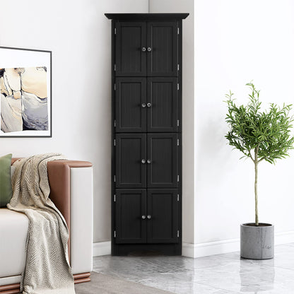 Tall Storage Cabinet With Doors And 4 Shelves For Living Room, Kitchen, Office, Bedroom, Bathroom, Modern - Black