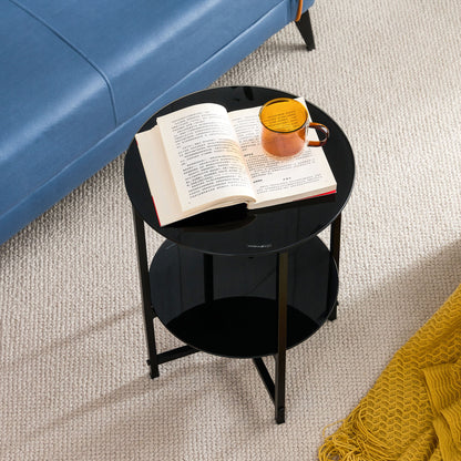 Tempered Glass End Table (Set of 2), Round Coffee Table For Bedroom Living Room Office - Black