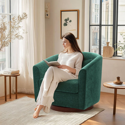 Swivel Accent Chair For Living Room, Sofa Chairs With Base Side, Comfy Swivel Accent Chair With Wide Upholstered, For Living Room - Green