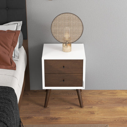 Caroline - Mid-Century Modern Style White Night Stand 2 Drawer - Dark Brown / White