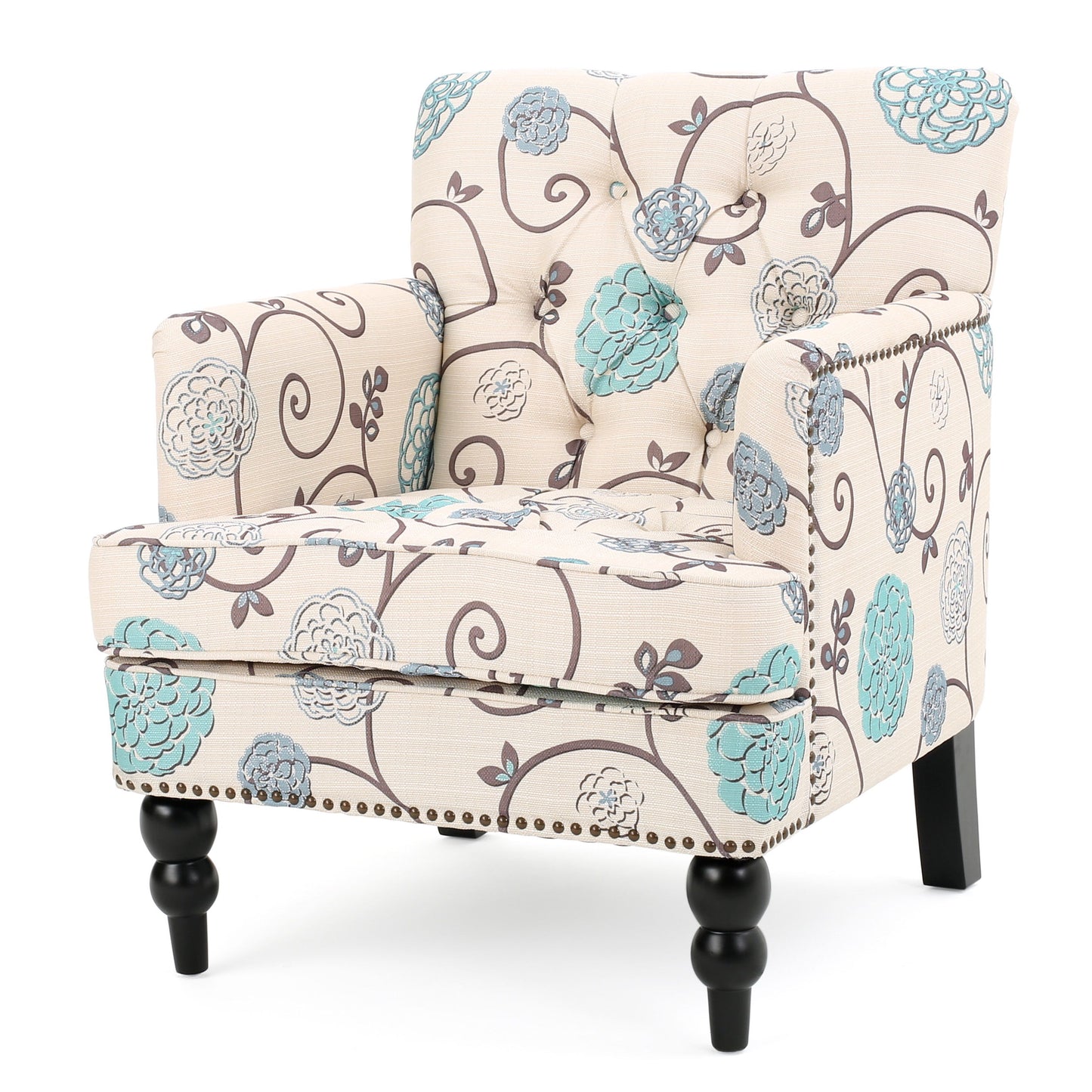 Vitality - Club Chair With Button Tufted Diamond Stitching And Turned Legs - Blue / White