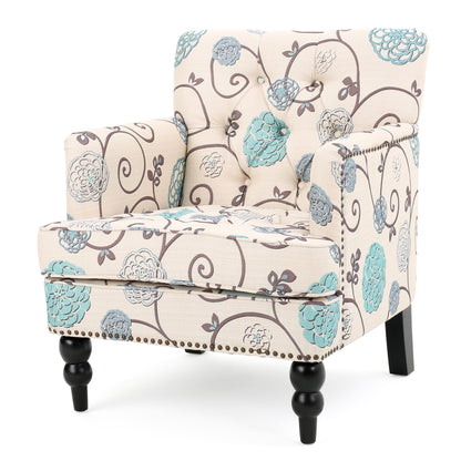 Vitality - Club Chair With Button Tufted Diamond Stitching And Turned Legs - Blue / White