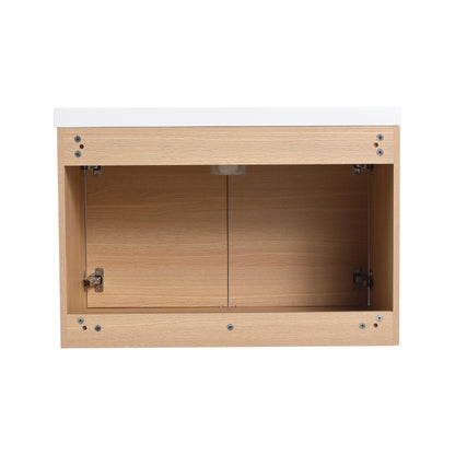 Bathroom Vanity With Resin Countertop Sink, 30" 2 Doors Cabinet Set - Oak