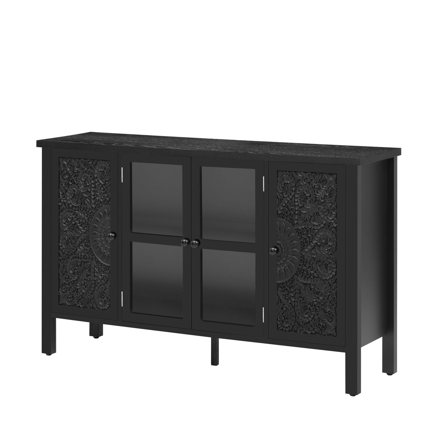 Retro TV Stand For TVs Up To 43", Entertainment Center Media Console Cabinet With 3 Spacious Cabinets, Glass Cabinet Doors And Anti-Tip Device For Living Room - Black