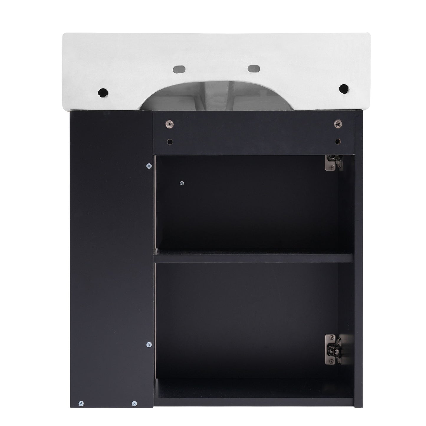 Modern Floating Bathroom Vanity With Ceramic Basin, Perfect For Small Bathrooms, Right Side Storage - Black