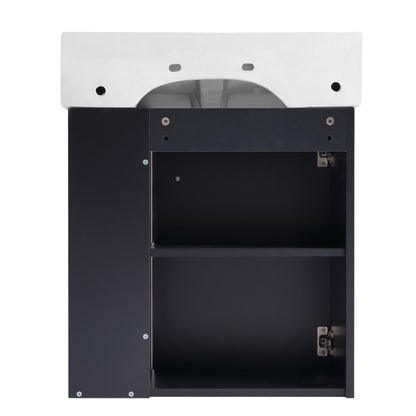 Modern Floating Bathroom Vanity With Ceramic Basin, Perfect For Small Bathrooms, Right Side Storage - Black