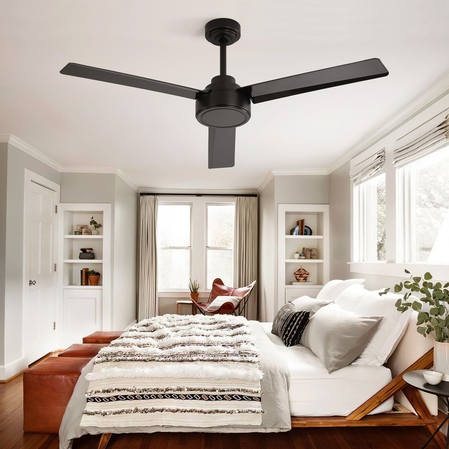 52" Outdoor Ceiling Fan Without Light, 3 Abs Blades Farmhouse Ceiling Fan With Remote Control 6-Speed Reversible Dc Motor For Living Room, Bedroom, Kitchen - Black