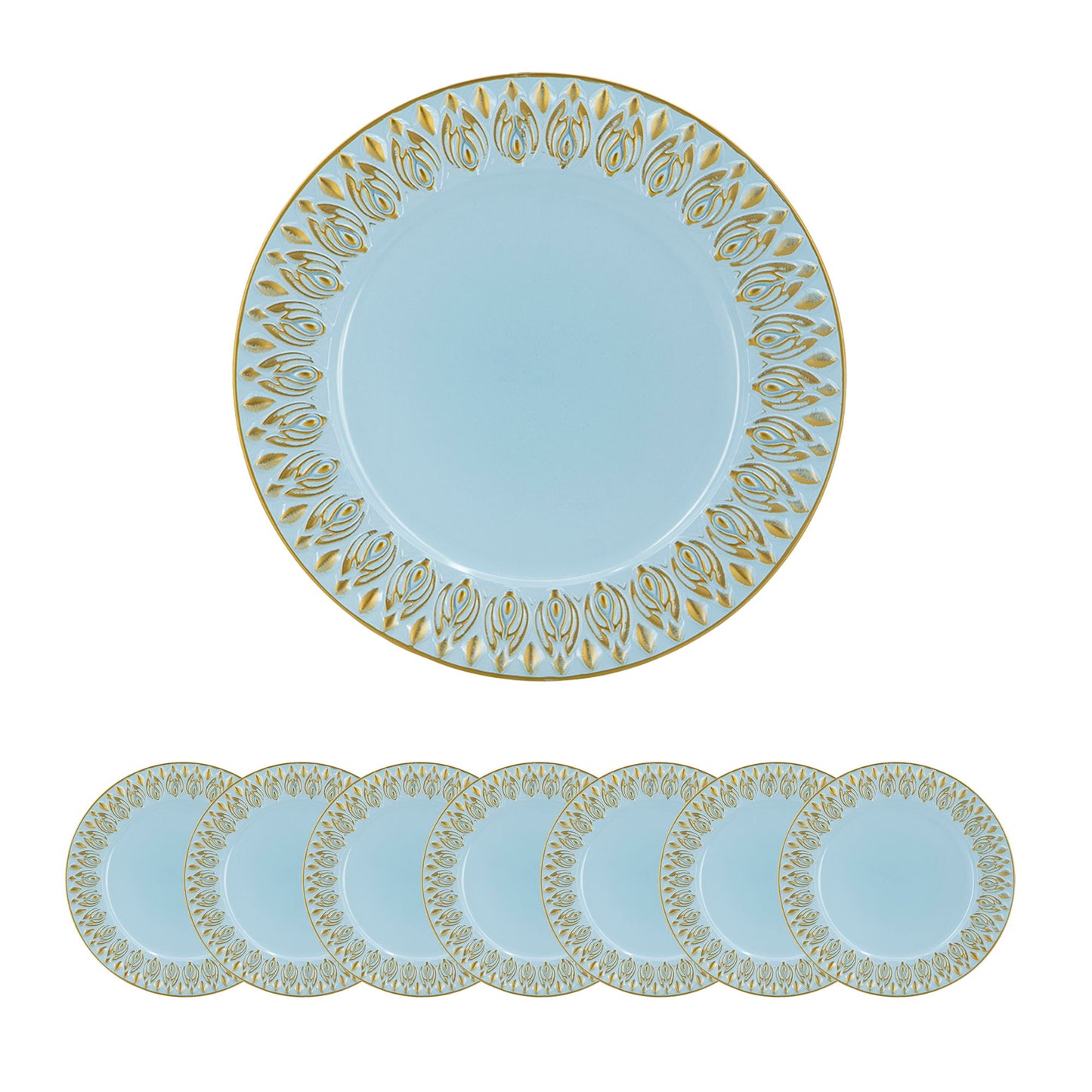 Plastic Charger Polypropylene Plate (Set of 8) - Blue / Gold
