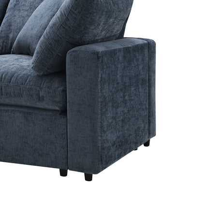 Modern Modular Cloud Sofa Bed, 6 Seat Chenille Sectional Couch Set With Ottoman, Free Combination, Convertible U Shaped Sleeper Sofa - Dark Blue