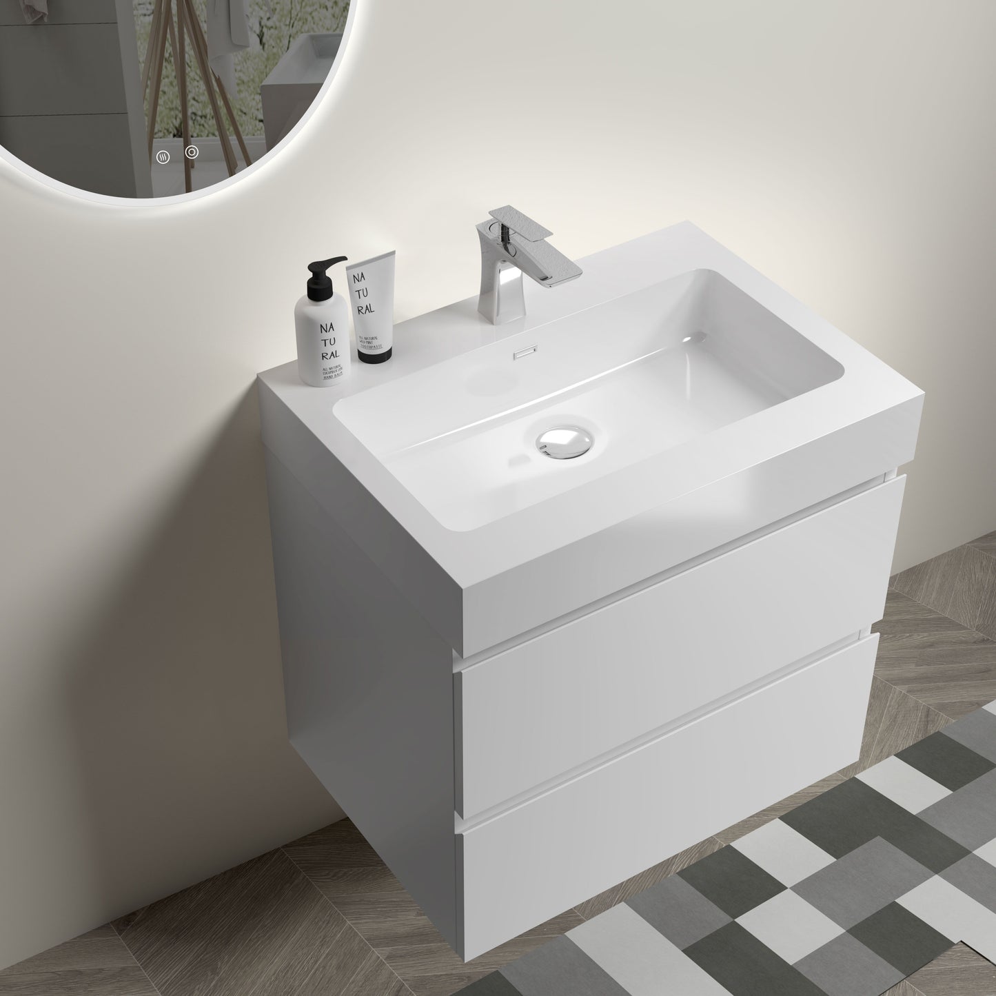 Alice - 24" Bathroom Vanity With Sink, Large Storage Wall Mounted Floating Bathroom Vanity For Modern Bathroom, One-Piece Sink Basin Without Drain And Faucet - White