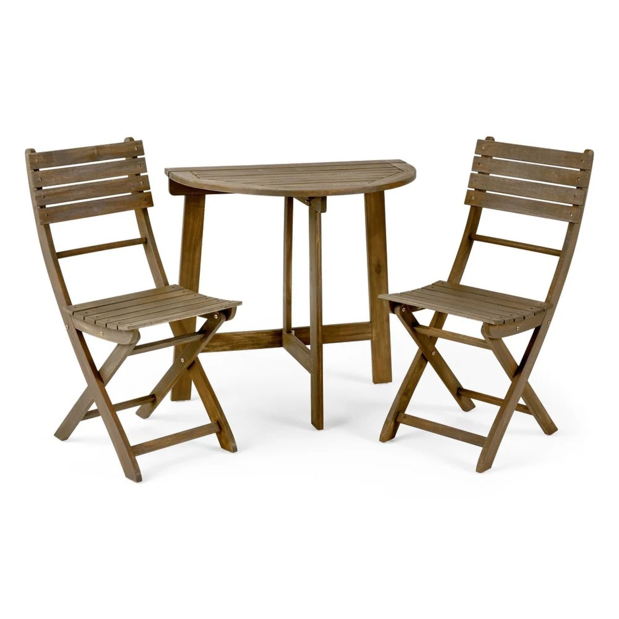 Outdoor 3 Pieces Half Round Folding Bistro Set: Weather Resistant, Space Saving - Gray