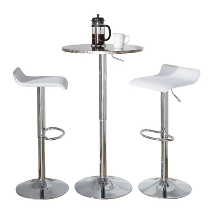 Ale - 3 Piece Bar Set Bistro Round Contemporary Adjustable Oval Footrest - Silver / Chrome / White