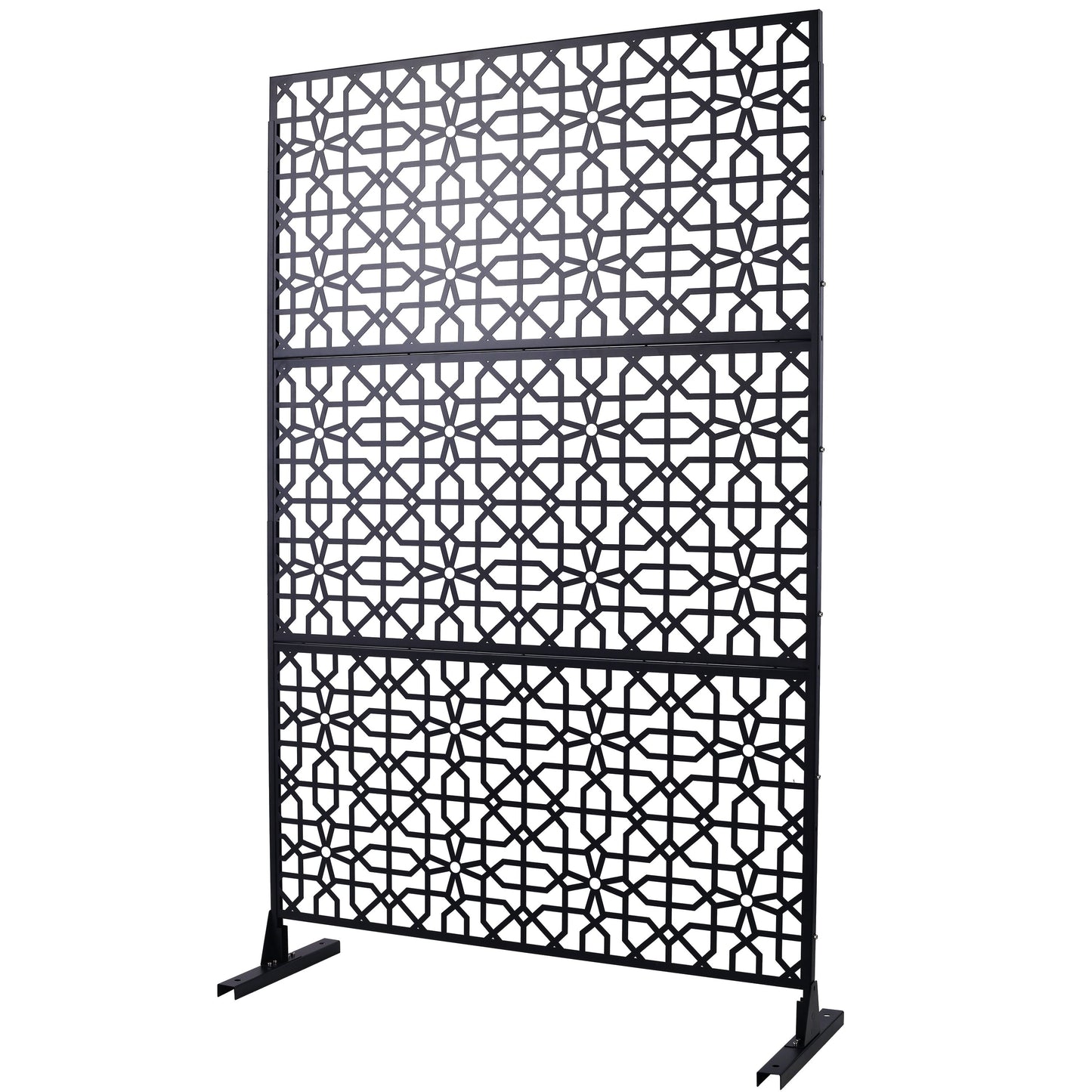 Outdoor & Indoor Privacy Screen Metal Privacy Screen Freestanding Decorative Privacy Screen Steel - Black