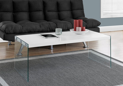 Coffee Table Rectangular, Clear Tempered Glass, Contemporary, Modern - Glossy White