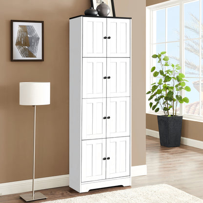 Tall Storage Cabinet With 8 Doors And 4 Shelves, Wall Storage Cabinet For Living Room, Kitchen, Office, Bedroom, Bathroom - White