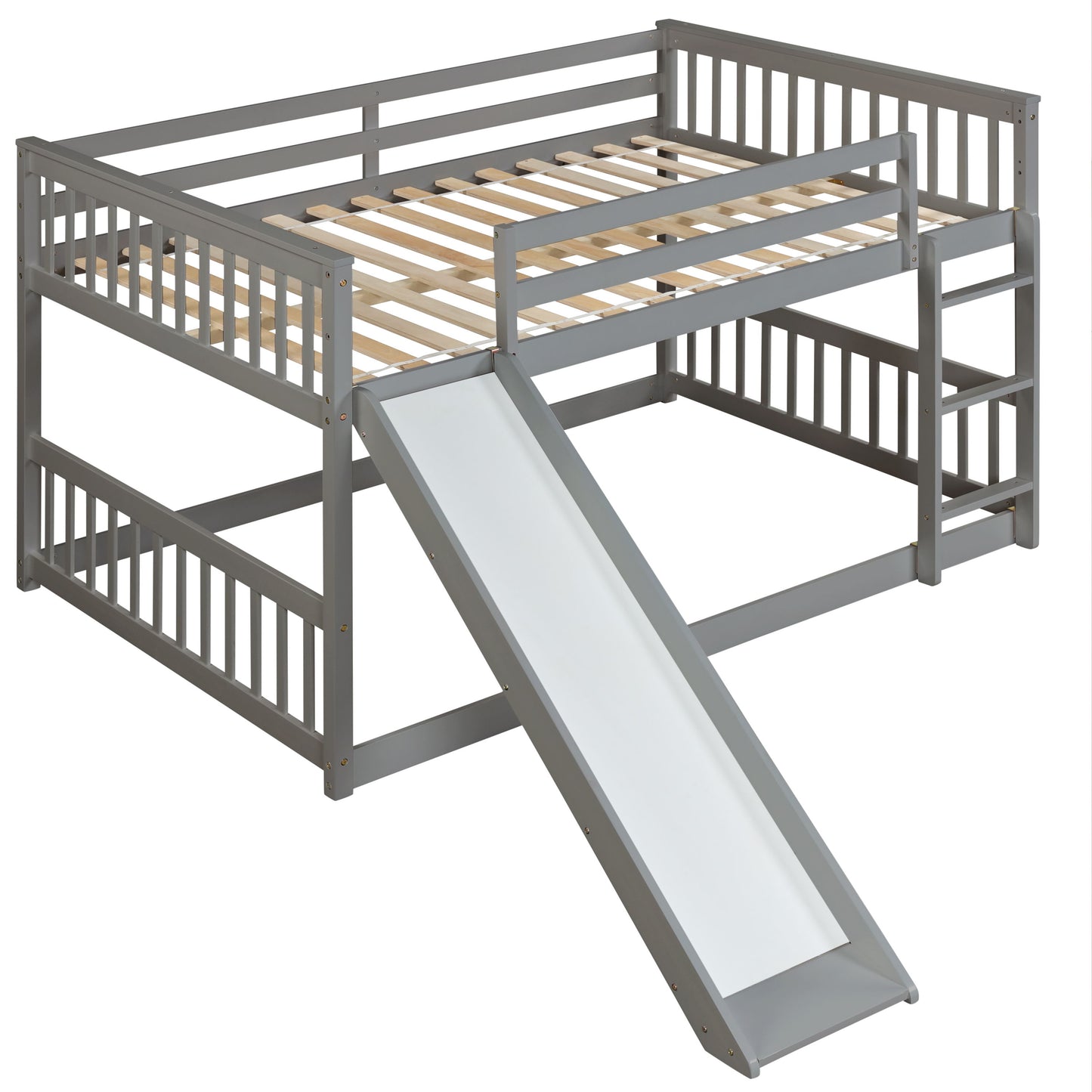 Full Over Full Bunk Bed With Slide And Ladder - Gray