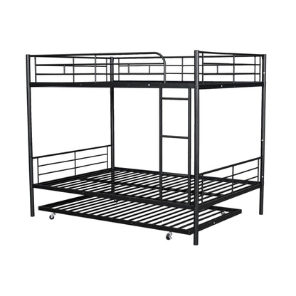 Full Over Full Metal Bunk Bed With Trundle - Black