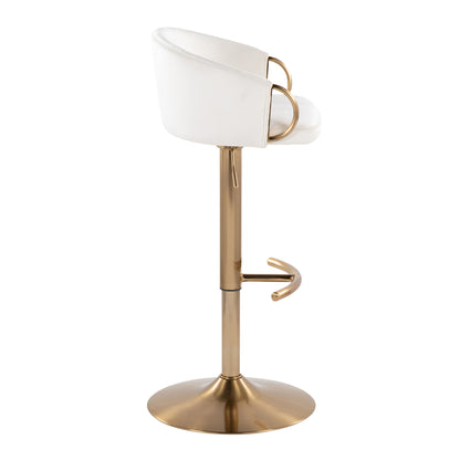 Claire - Contemporary / Glam Adjustable Barstool With Swivel With Rounded T Footrest (Set of 2) - Cream