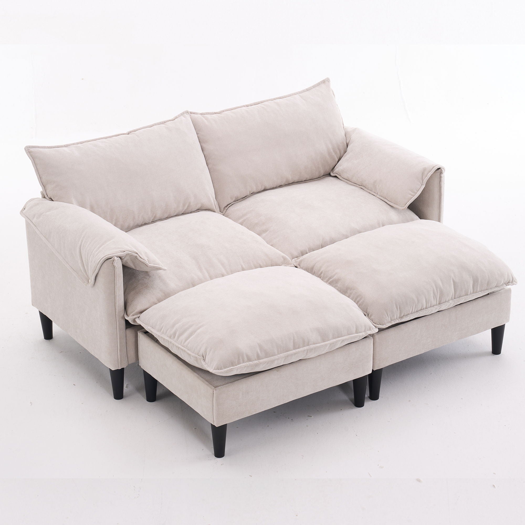 Convertible Combination Sofa, Sofa U Shaped, Sofa With Footstools With Storage Sofa For Living Room, Living Room 2 Seater Combination Sofa - Beige