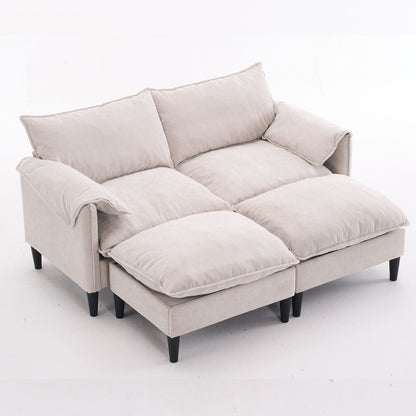 Convertible Combination Sofa, Sofa U Shaped, Sofa With Footstools With Storage Sofa For Living Room, Living Room 2 Seater Combination Sofa - Beige
