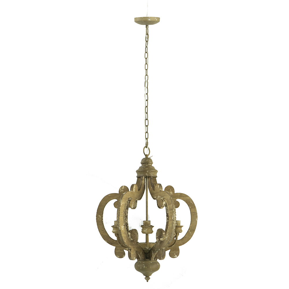 Farmhouse Chandelier, 6 Light Wood Chandelier Pendant Light Fixture With Adjustable Chain For Dining Room Living Room Entryway, Bulb Not Included - Beige Brown