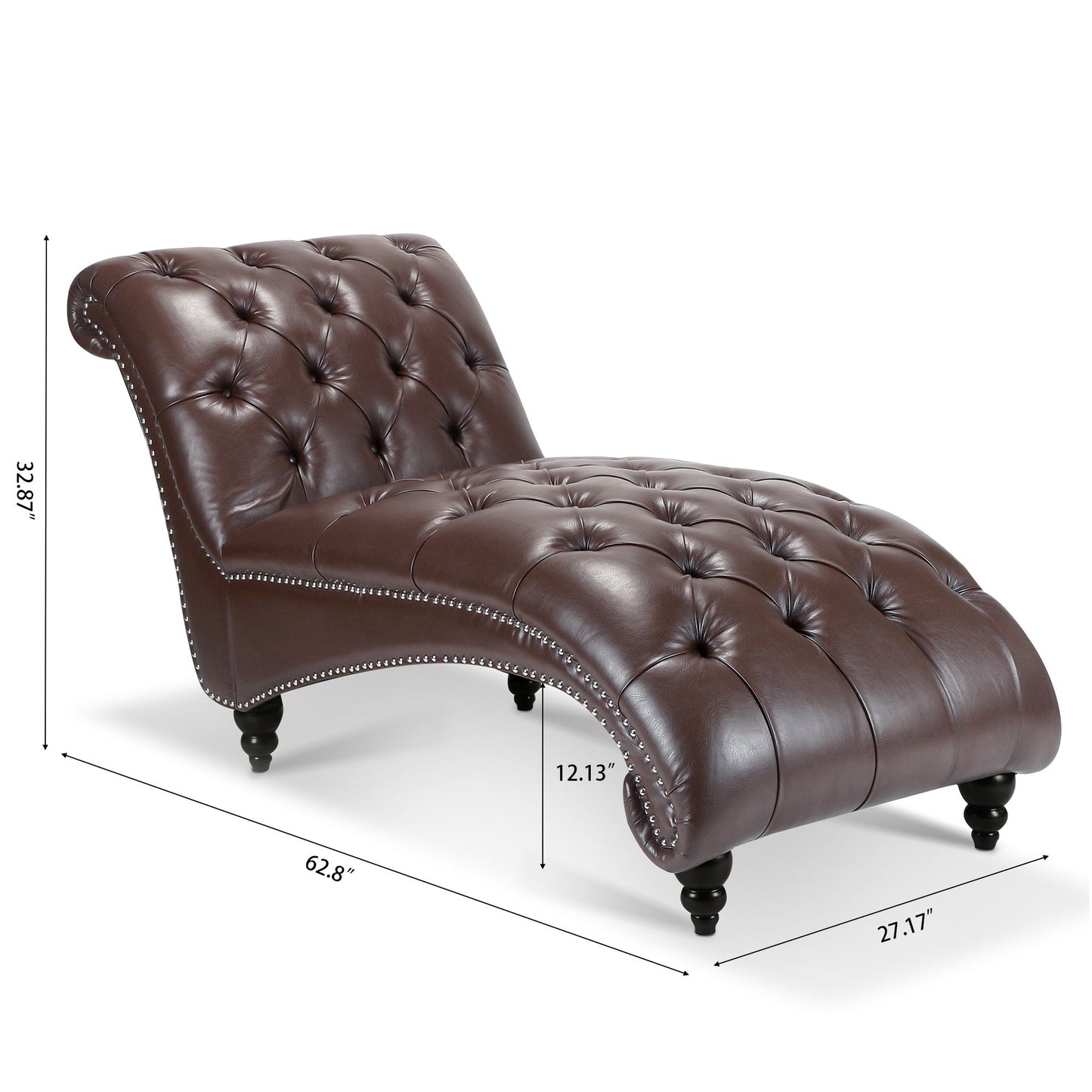 Tufted Armless Chaise Lounge - Dark Brown