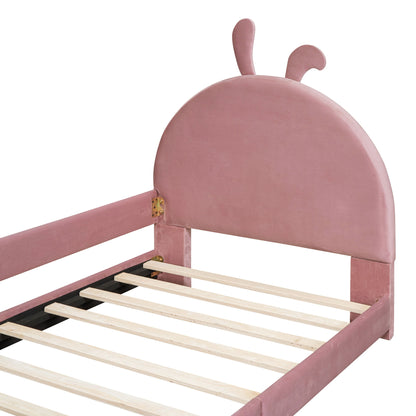 Twin Size Upholstered Daybed With Rabbit Ear Shaped Headboard - Pink