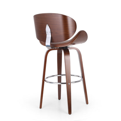 Lumos - Mid Century Modern Upholstered Swivel Barstool - Walnut / Brown