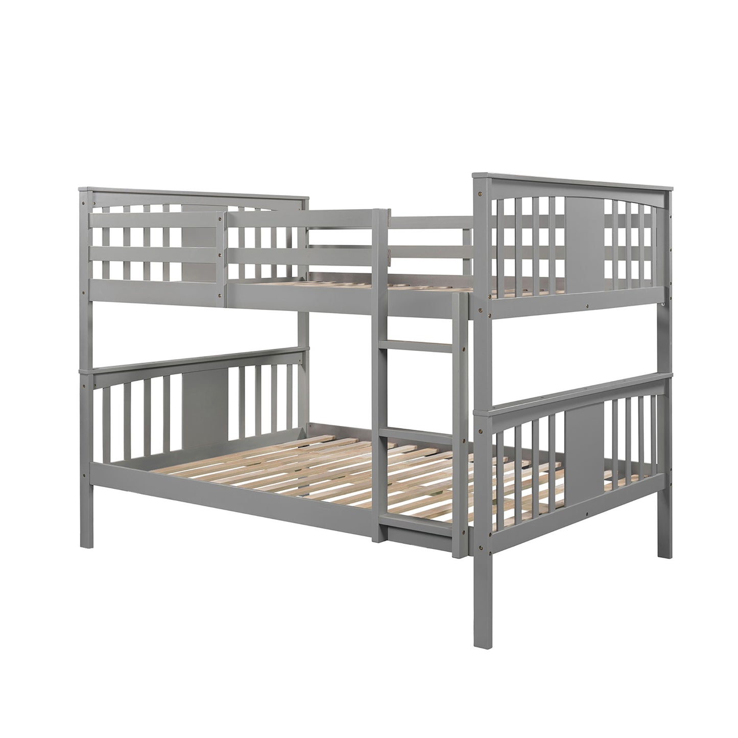 Full Over Full Bunk Bed With Ladder For Bedroom - Gray