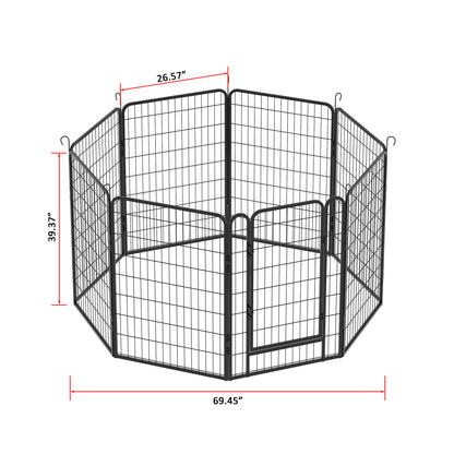8 Panels Heavy Duty Metal Playpen With Door, Dog Fence Pet Exercise Pen For Outdoor, Indoor - Black