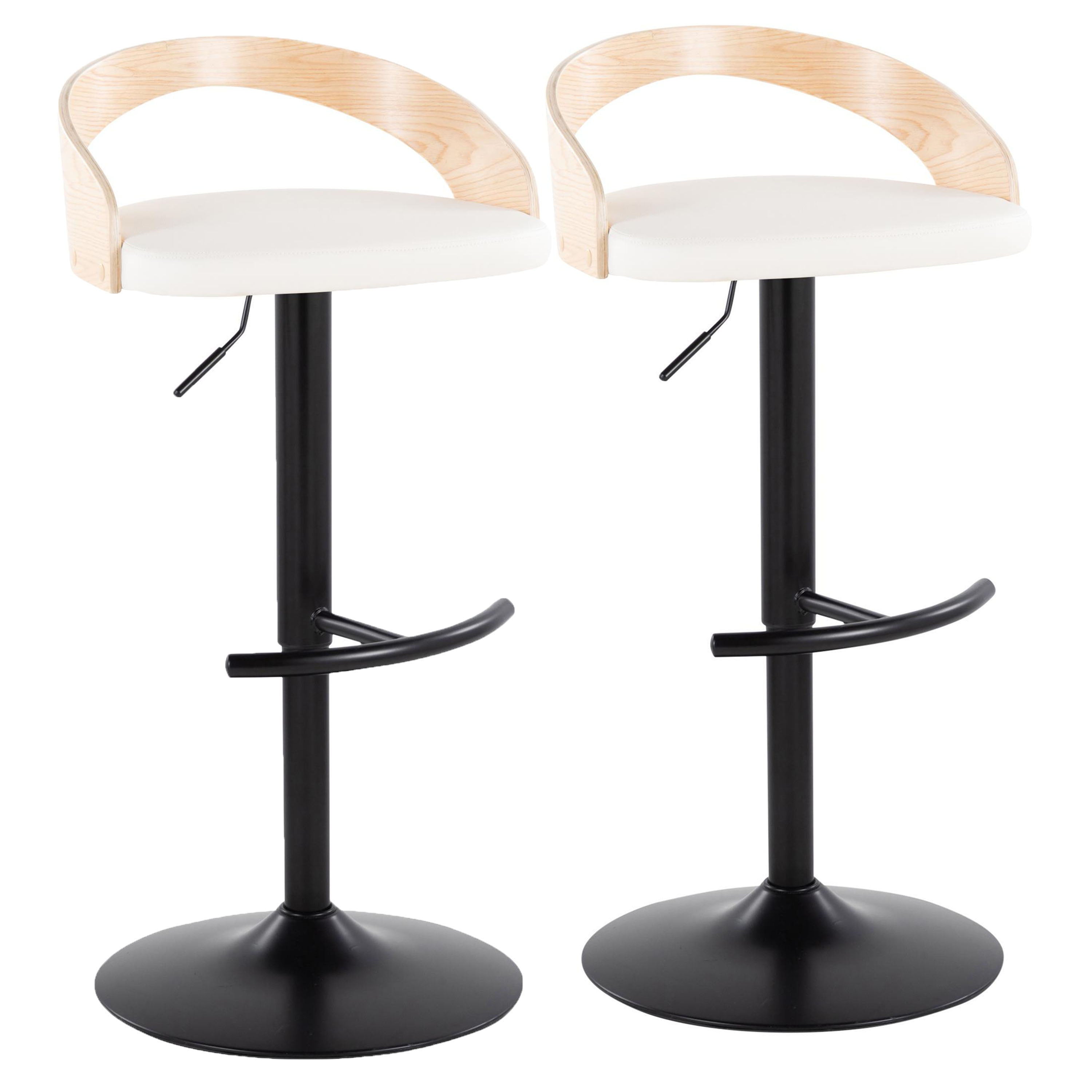 Grotto - Contemporary Adjustable Barstool With Swivel With Rounded T Footrest (Set of 2) - Black / Natural / White
