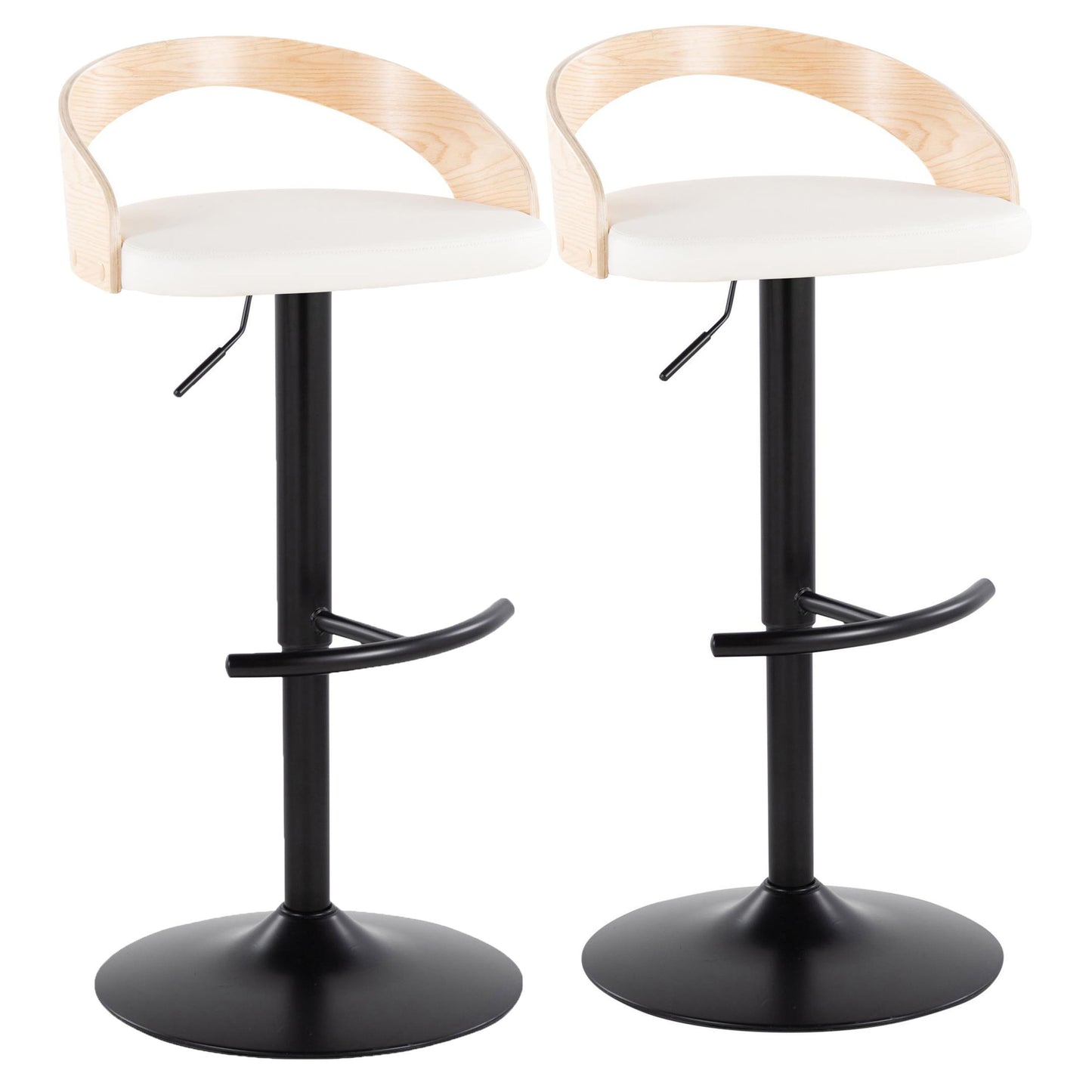 Grotto - Contemporary Adjustable Barstool With Swivel With Rounded T Footrest (Set of 2) - Black / Natural / White