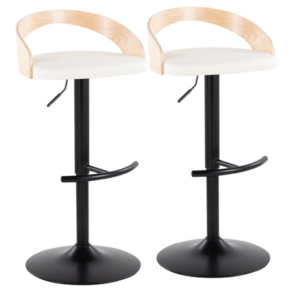 Grotto - Contemporary Adjustable Barstool With Swivel With Rounded T Footrest (Set of 2) - Black / Natural / White