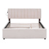 Queen Size Upholstered Platform Bed With Twin Long Trundle - Beige