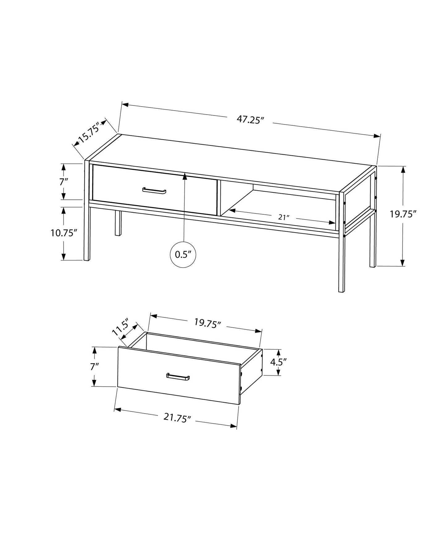TV Stand, Console, Media Entertainment Center, Storage Drawer, Contemporary & Modern - Gray