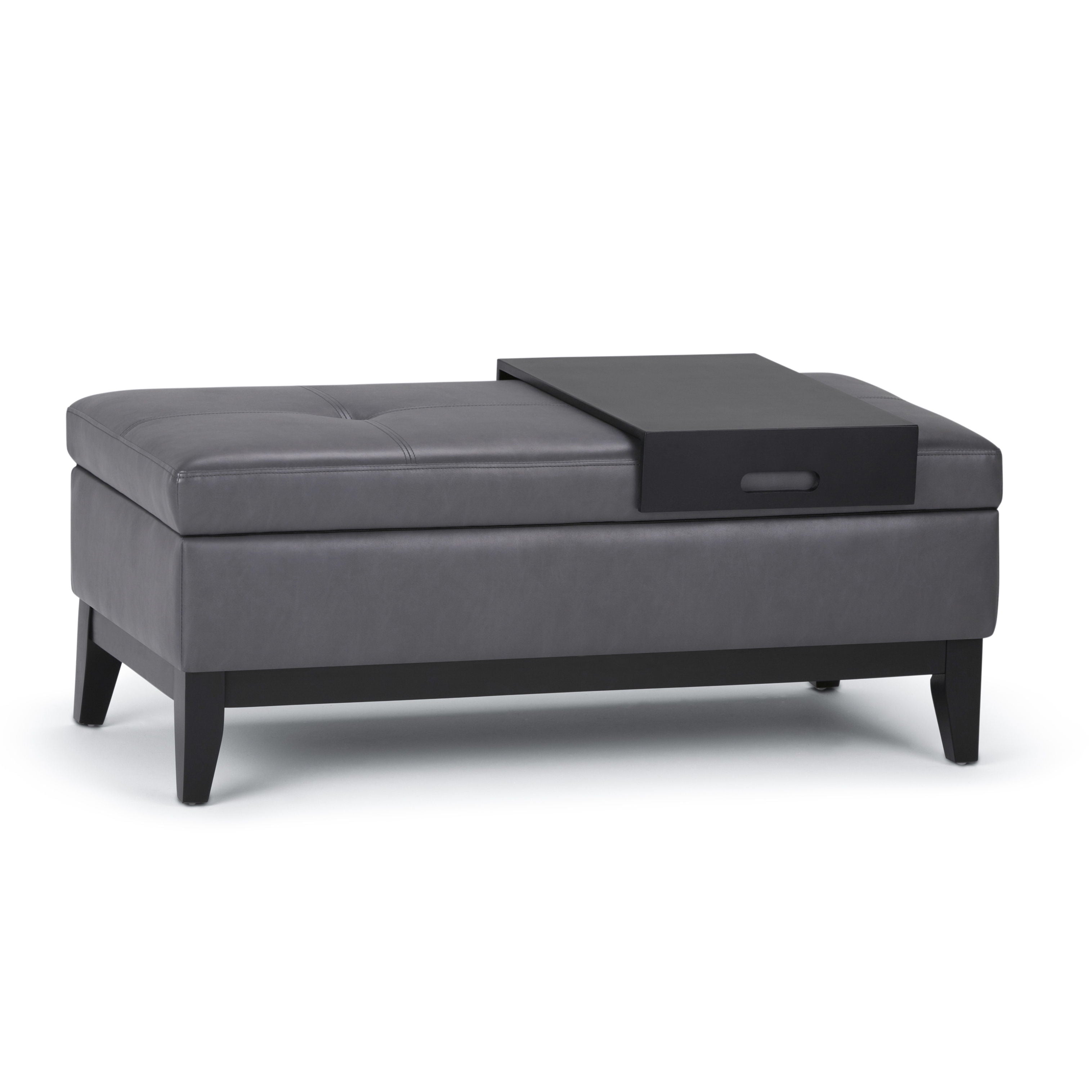 Oregon - Storage Ottoman Bench With Tray - Stone Gray