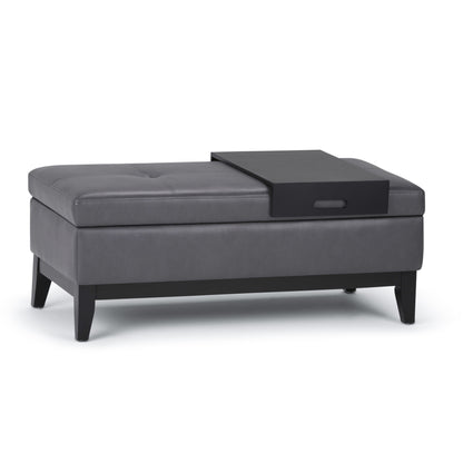 Oregon - Storage Ottoman Bench With Tray - Stone Gray