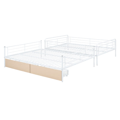 Full Long Over Queen Bunk Bed With 2 Drawers - White